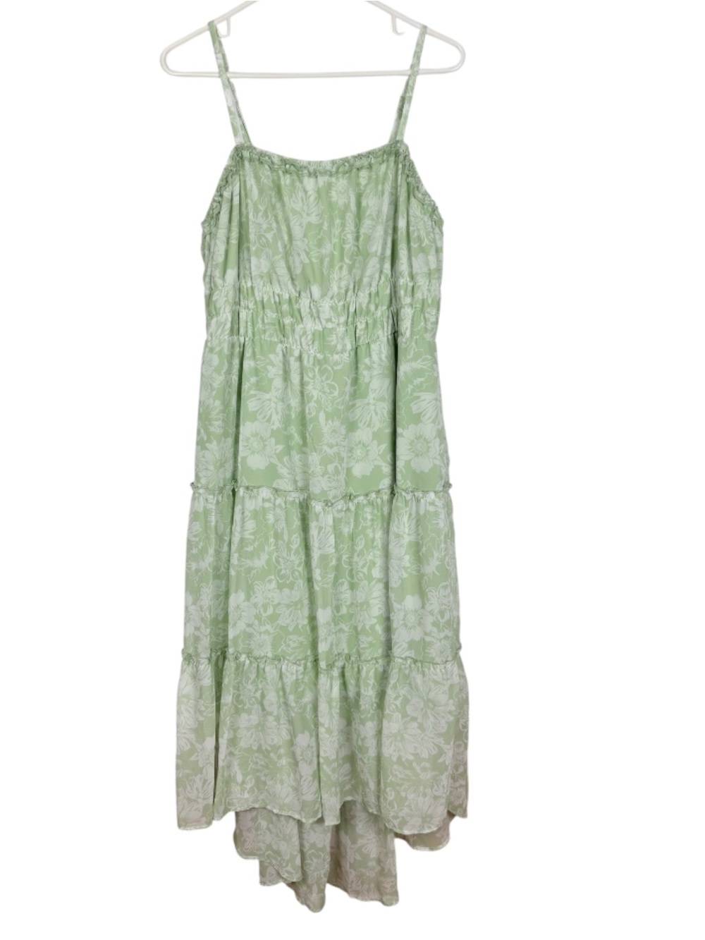 No Boundaries Dress Size XXL Green Floral Overlay Tiered High Low Feminine